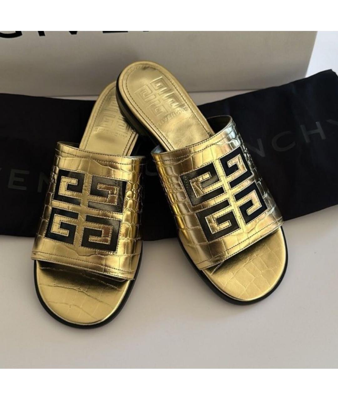 GIVENCHY Золотые кожаные шлепанцы, фото 3