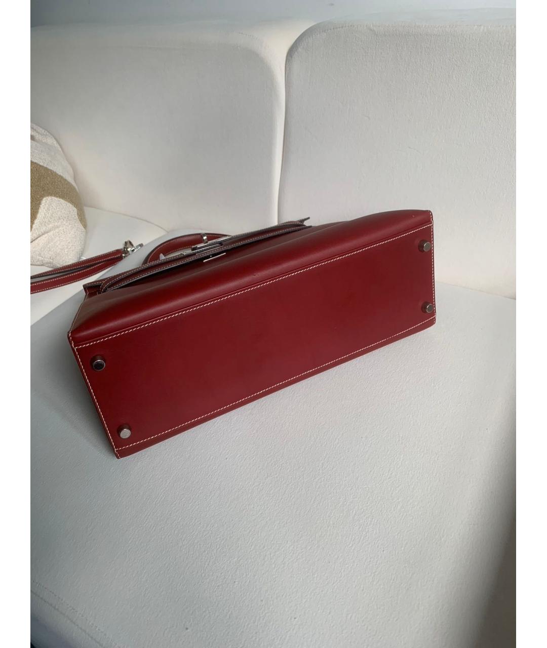 HERMES Бордовая кожаная сумка с короткими ручками, фото 3