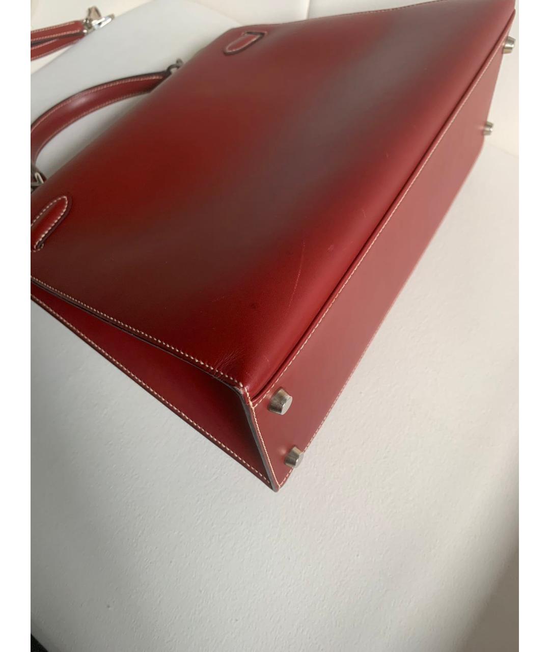 HERMES Бордовая кожаная сумка с короткими ручками, фото 5