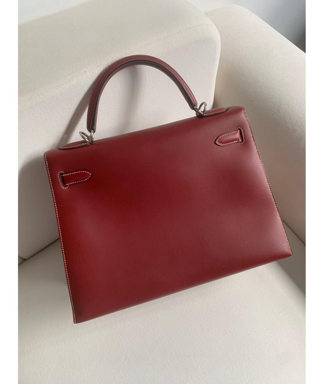 HERMES Бордовая кожаная сумка с короткими ручками, фото 2