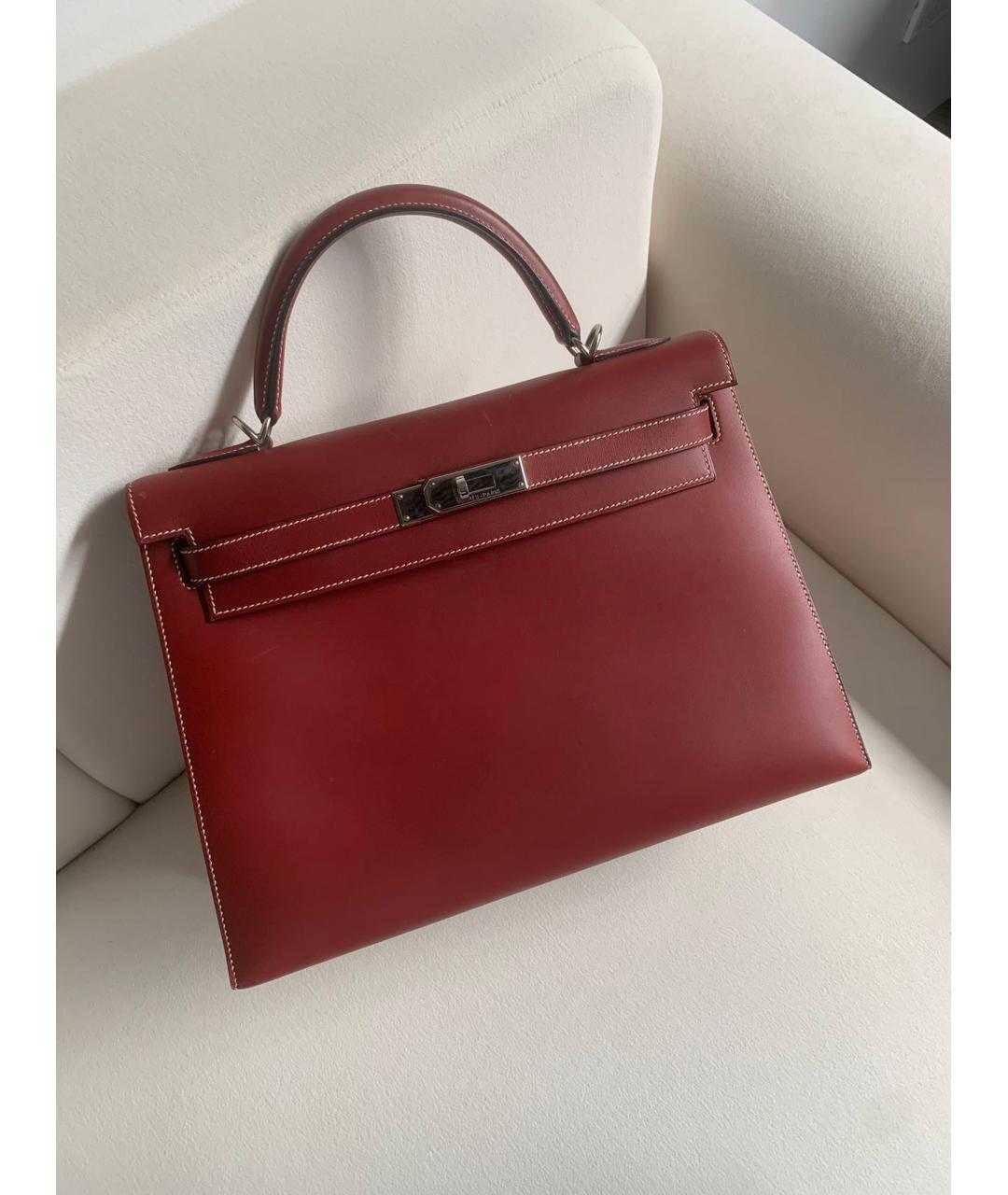 HERMES Бордовая кожаная сумка с короткими ручками, фото 7