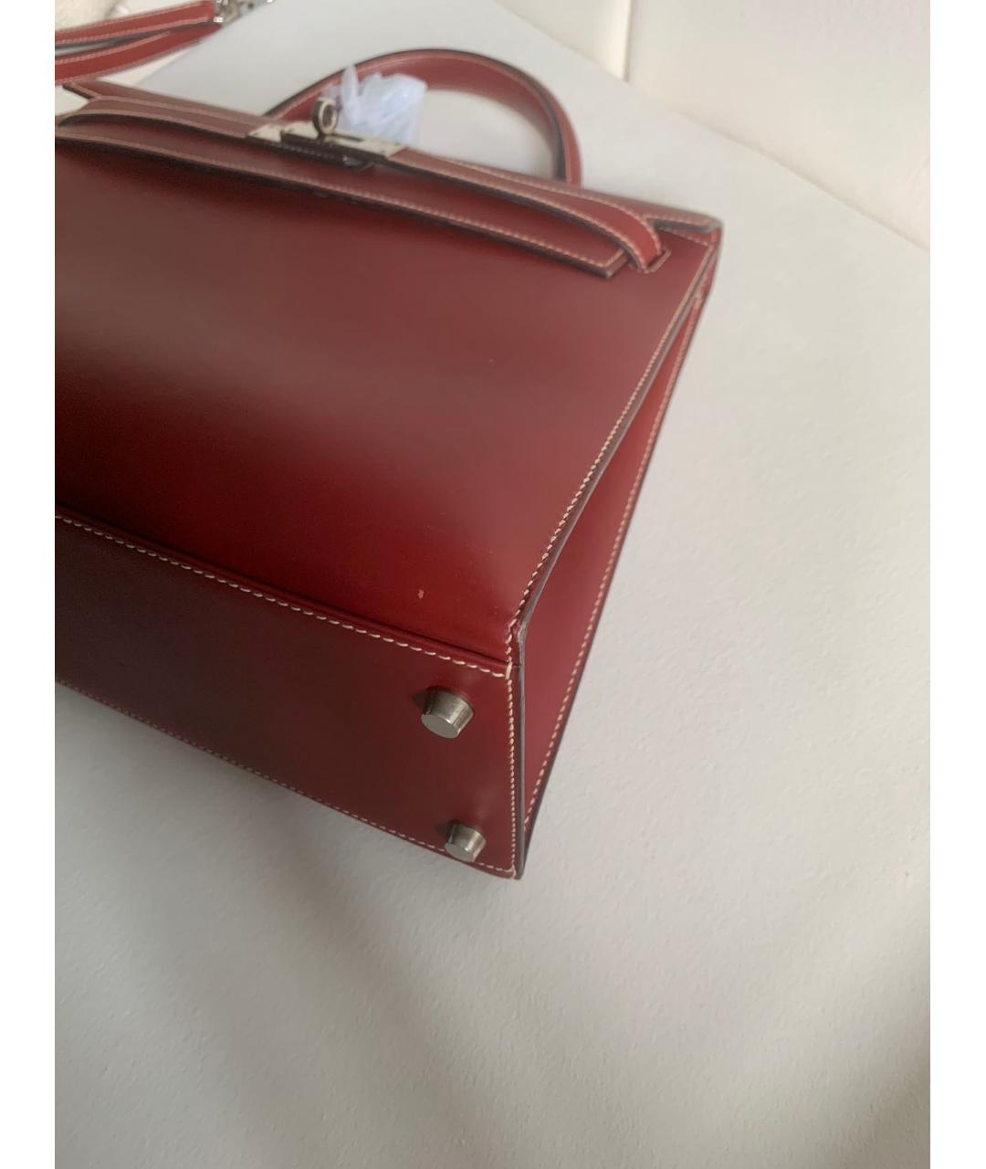 HERMES Бордовая кожаная сумка с короткими ручками, фото 6