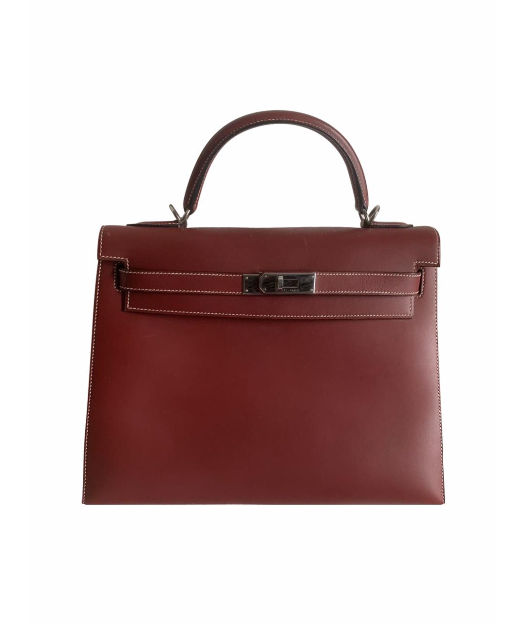 HERMES Бордовая кожаная сумка с короткими ручками, фото 1
