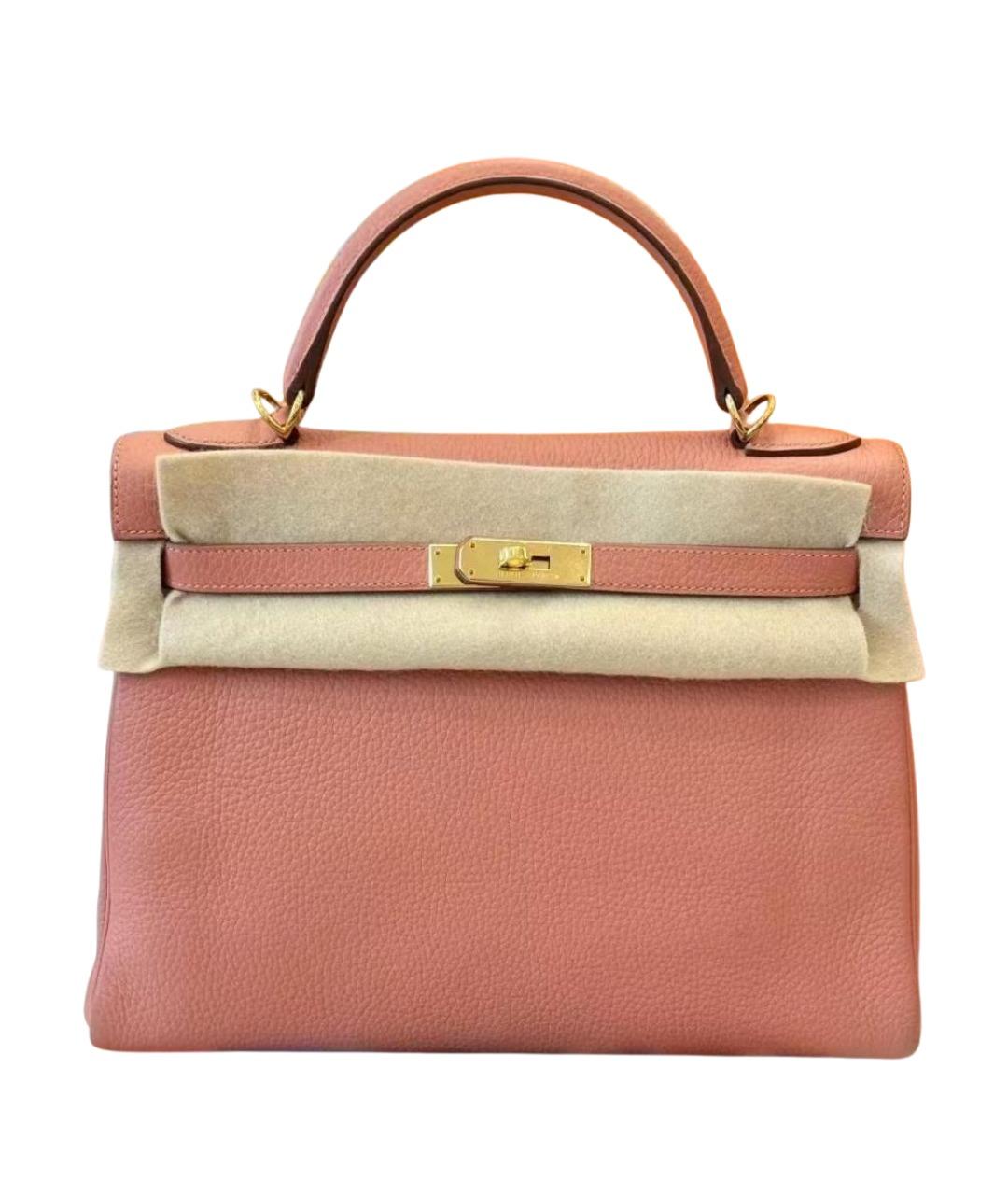 HERMES Розовая кожаная сумка с короткими ручками, фото 1