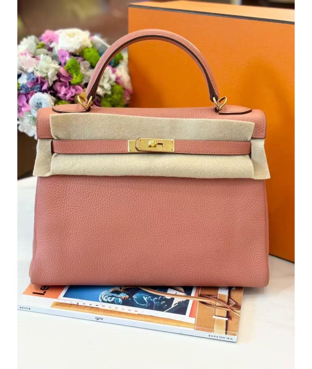 HERMES Розовая кожаная сумка с короткими ручками, фото 2