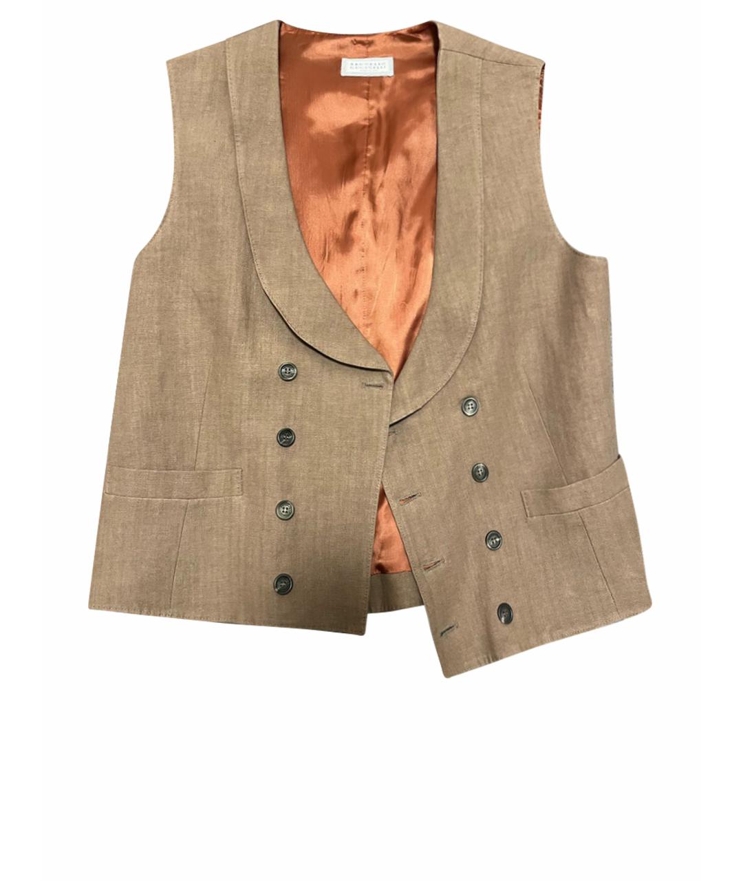 BRUNELLO CUCINELLI Бежевый льняной жилет, фото 1