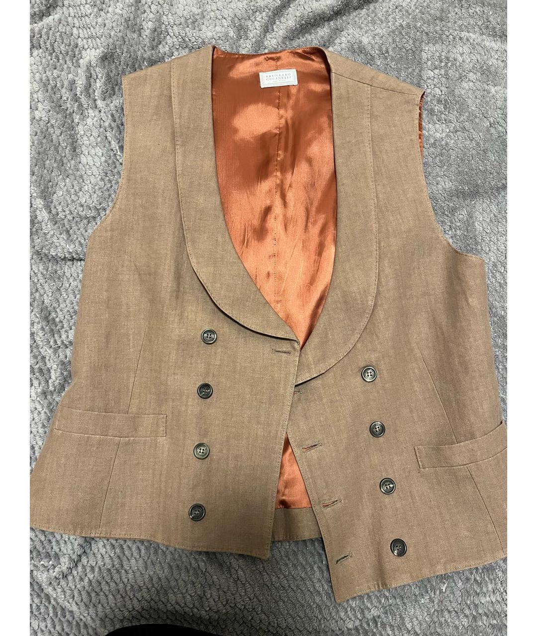 BRUNELLO CUCINELLI Бежевый льняной жилет, фото 5