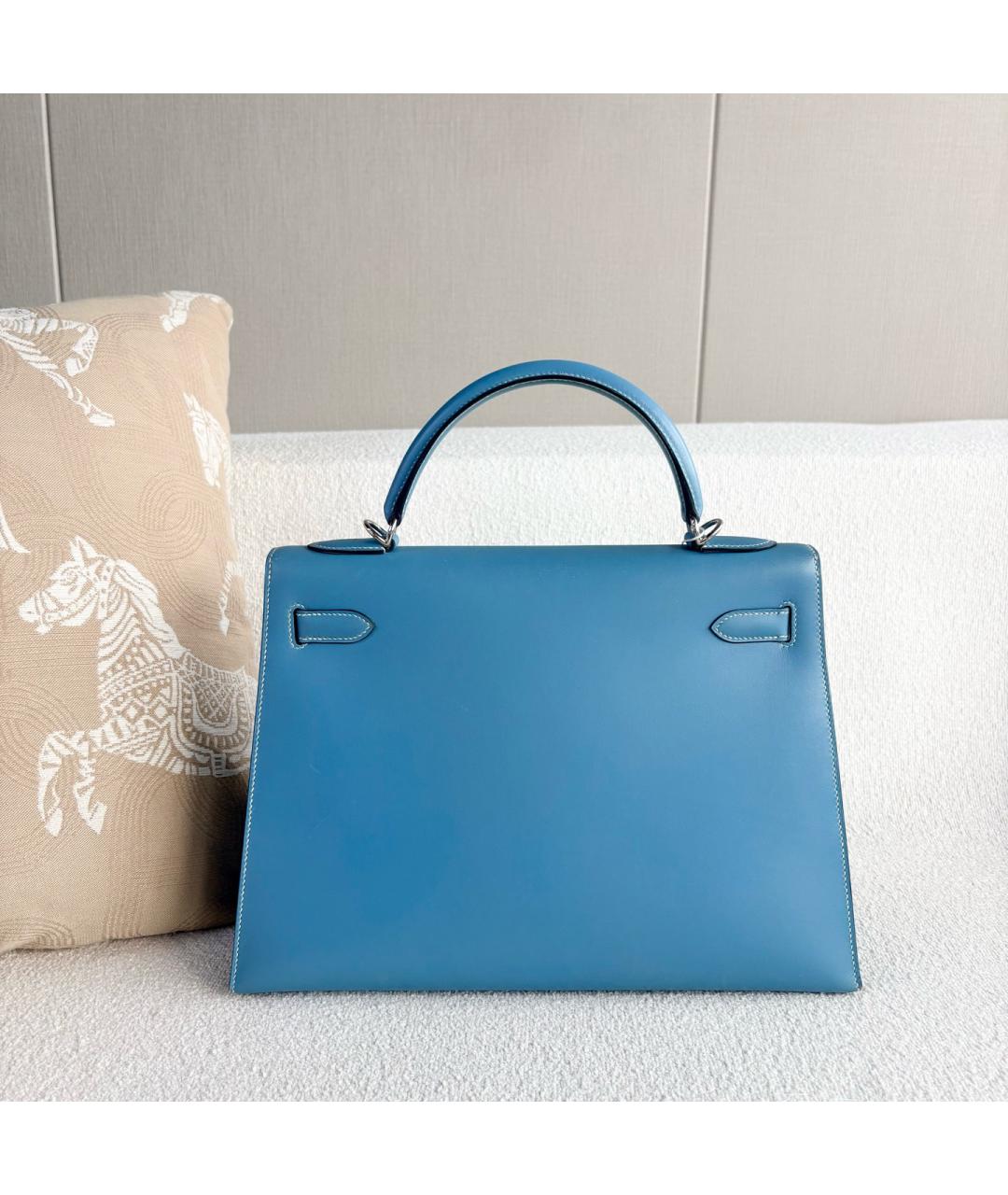 HERMES Голубая кожаная сумка с короткими ручками, фото 3