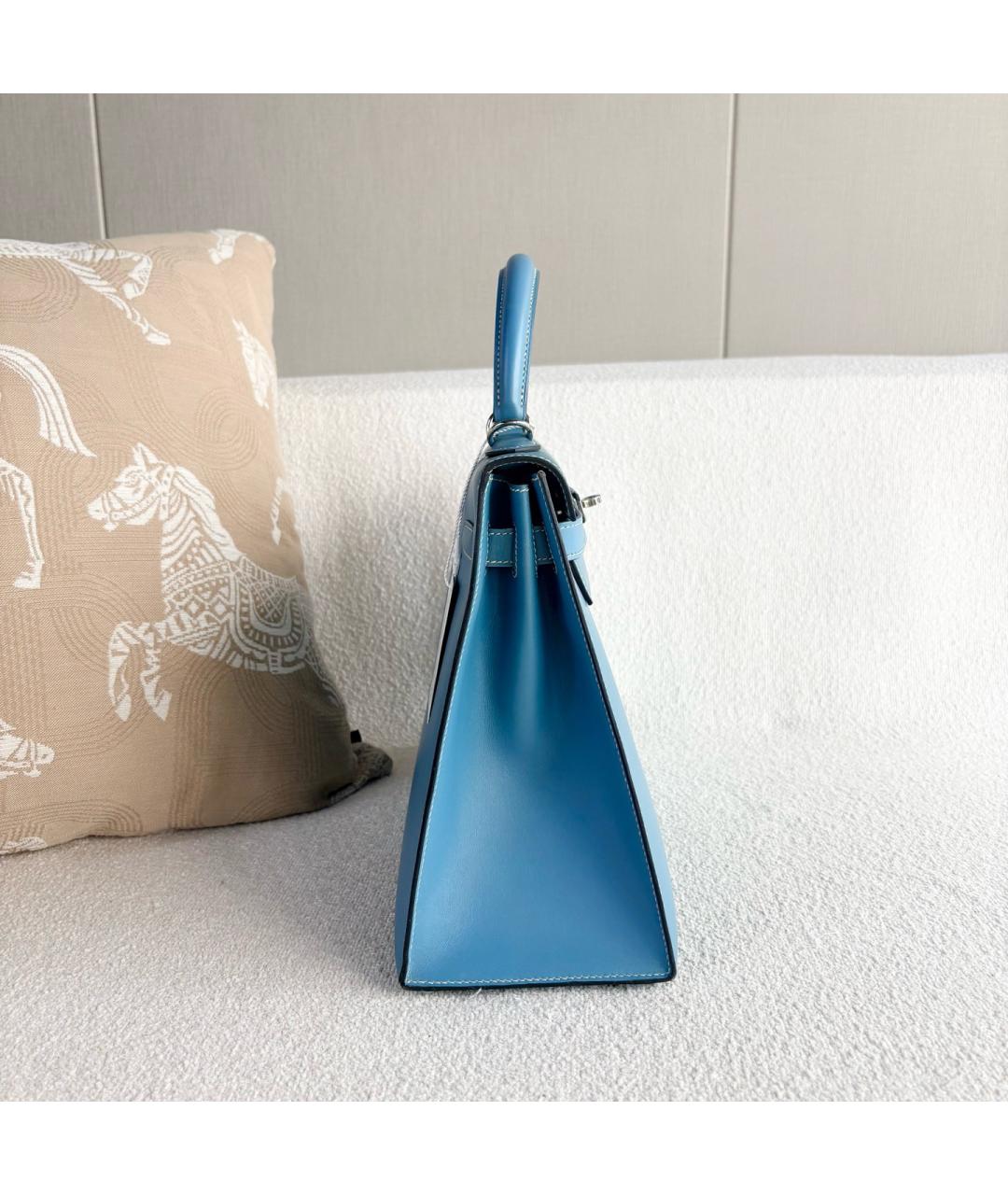 HERMES Голубая кожаная сумка с короткими ручками, фото 7