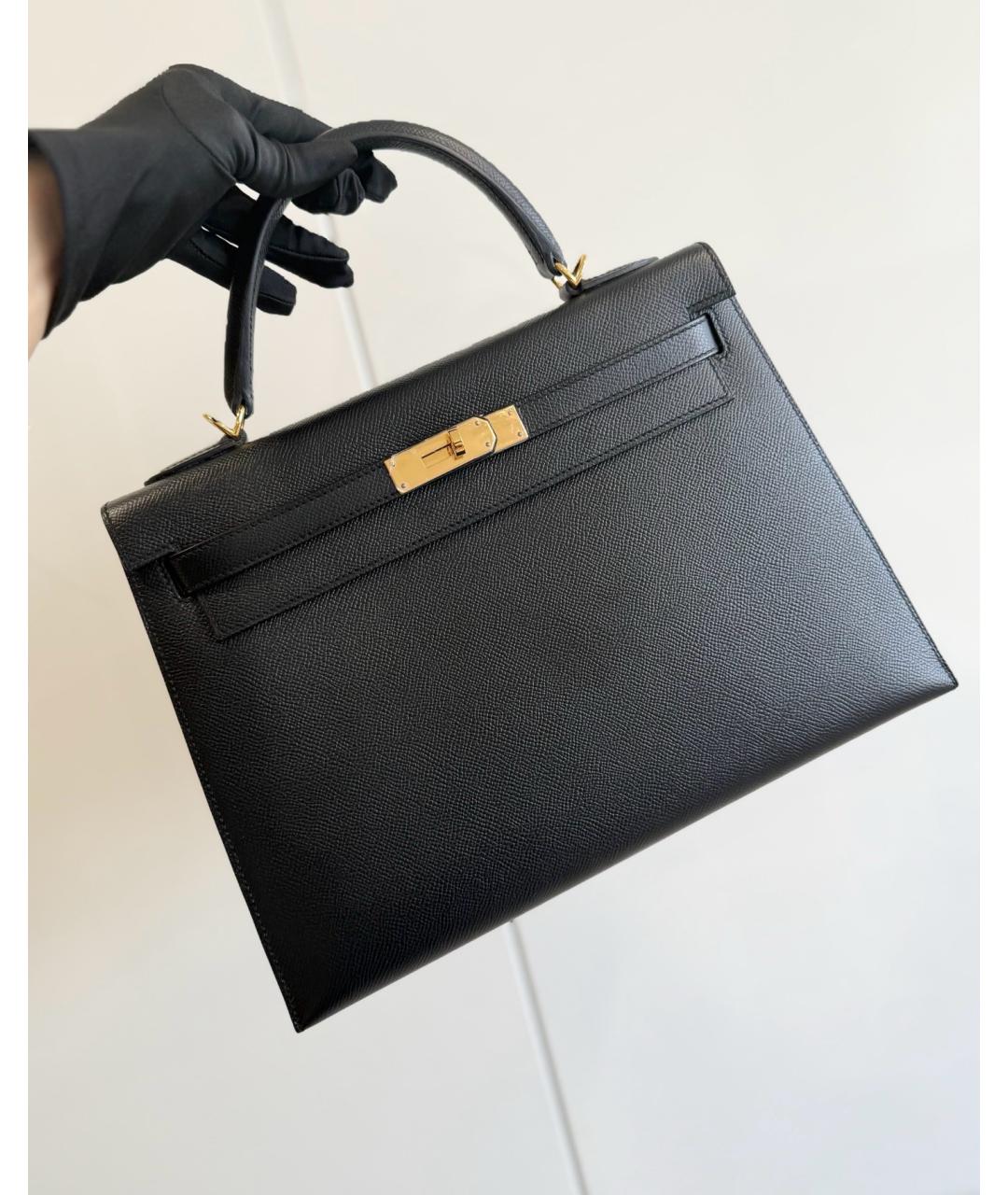 HERMES Черная кожаная сумка тоут, фото 3