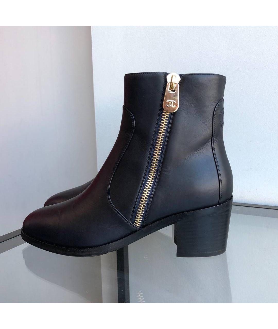 CHANEL Темно-синие кожаные полусапоги, фото 7