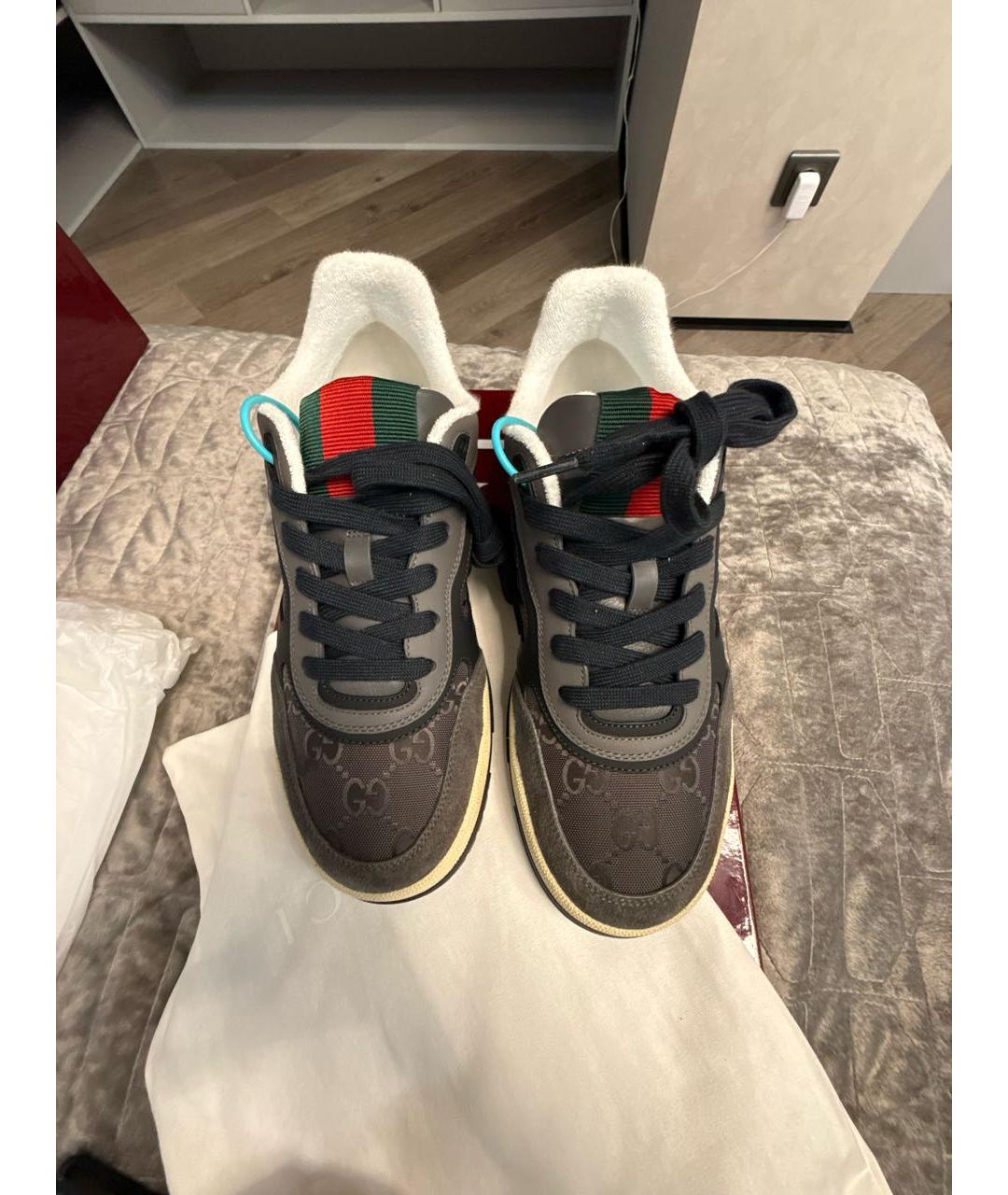 GUCCI Серые текстильные низкие кроссовки / кеды, фото 2