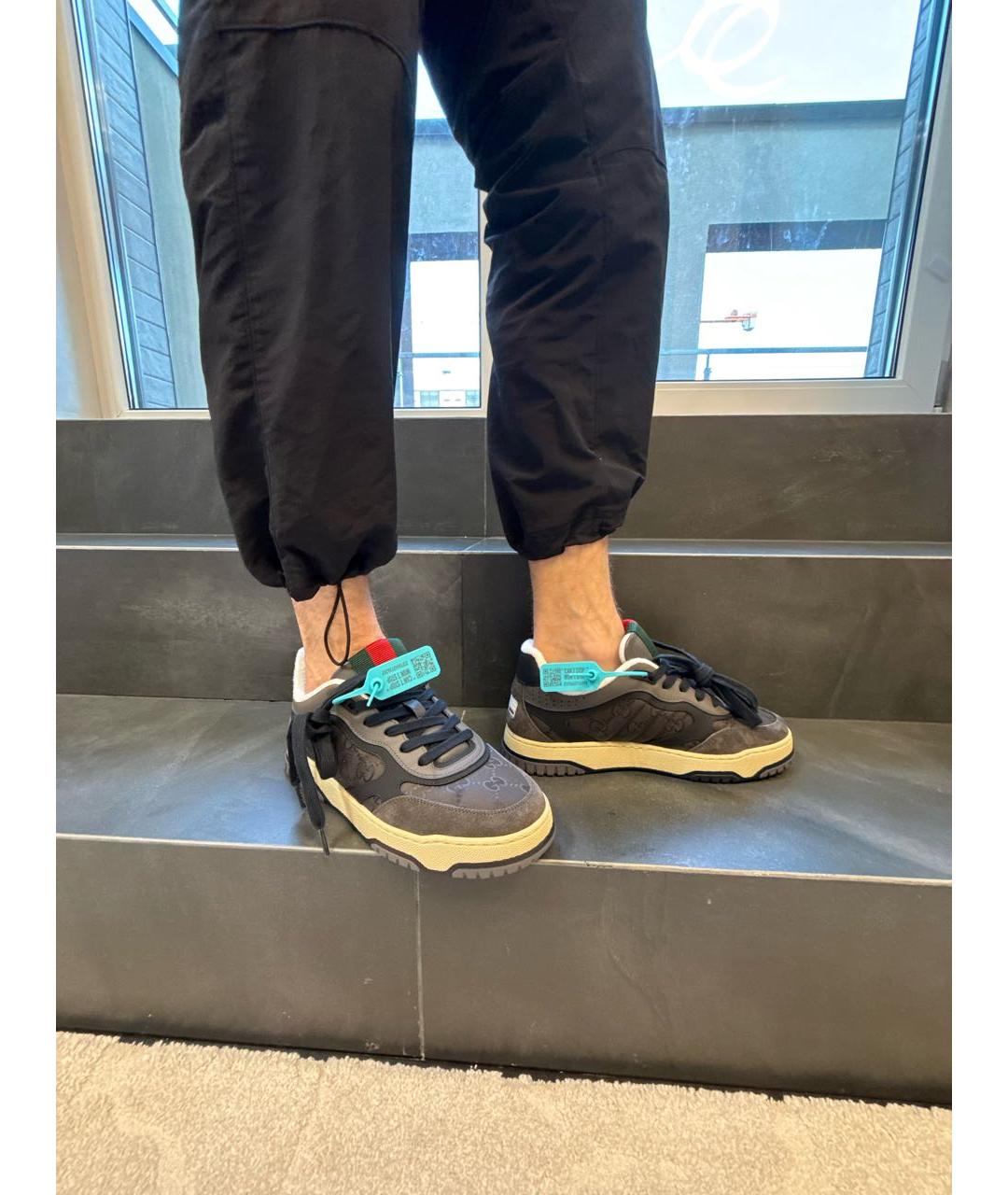 GUCCI Серые текстильные низкие кроссовки / кеды, фото 5