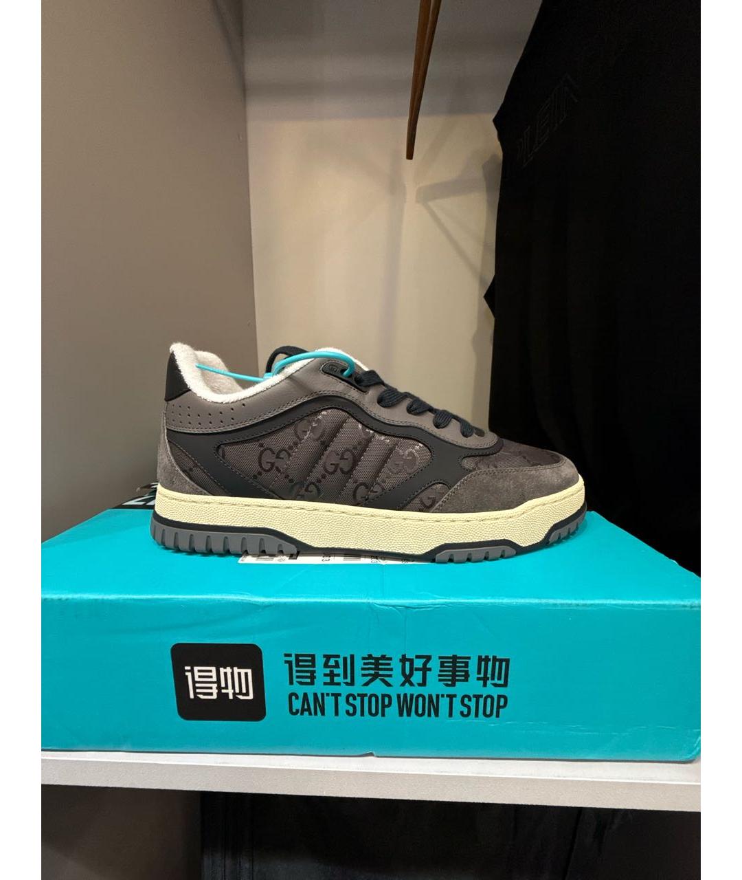 GUCCI Серые текстильные низкие кроссовки / кеды, фото 6