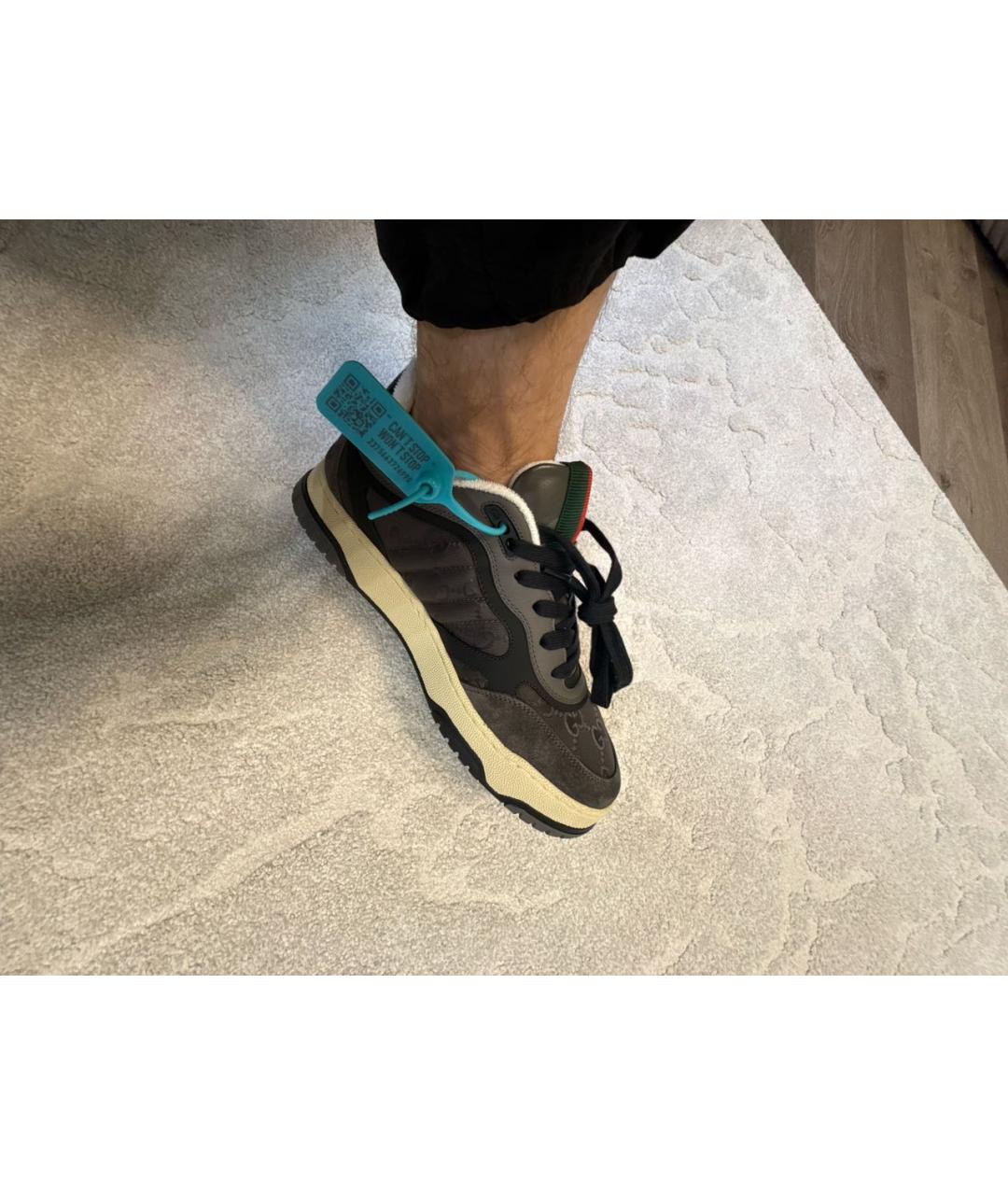 GUCCI Серые текстильные низкие кроссовки / кеды, фото 4