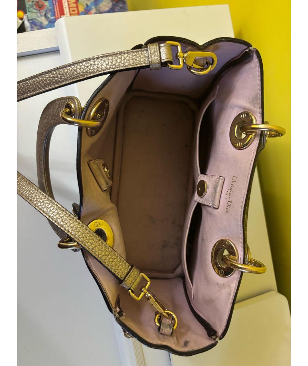 CHRISTIAN DIOR Золотая кожаная сумка через плечо, фото 4