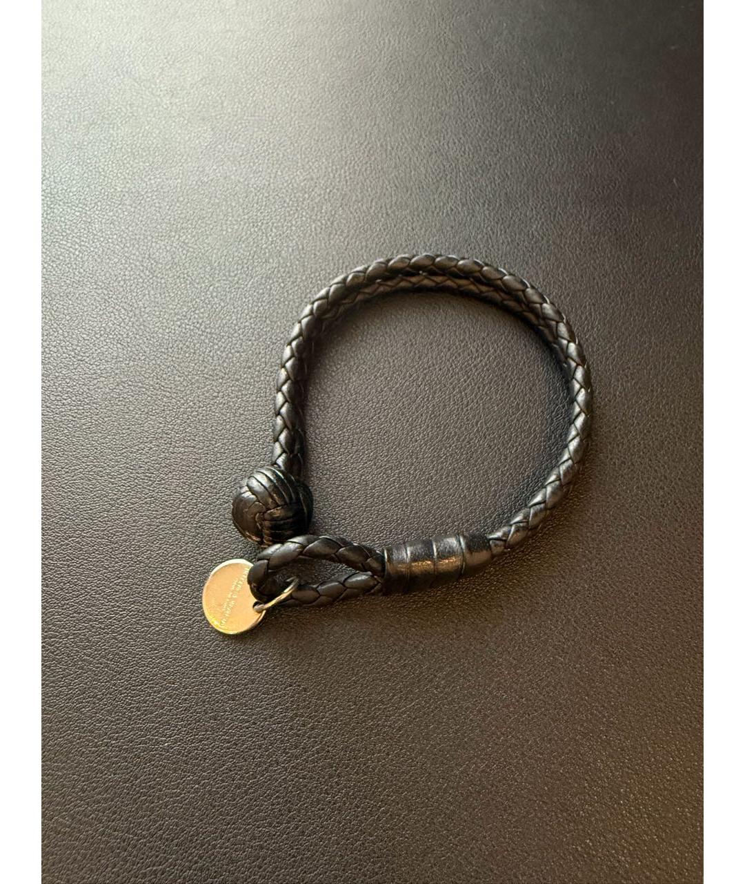 BOTTEGA VENETA Черный кожаный браслет, фото 4