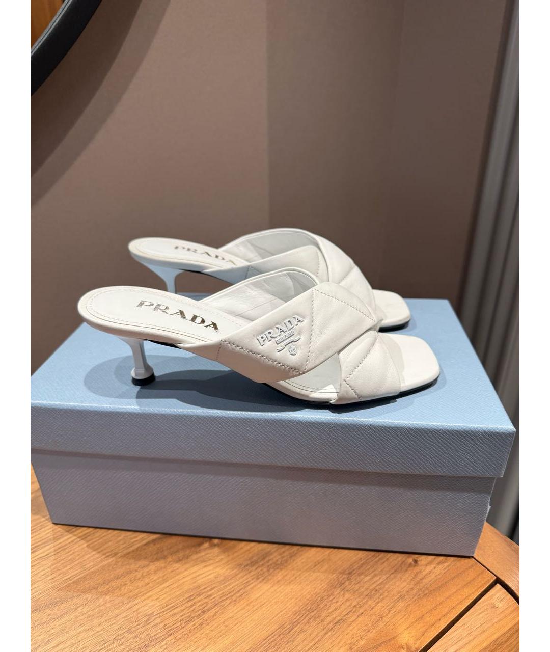PRADA Белые кожаные мюли, фото 5