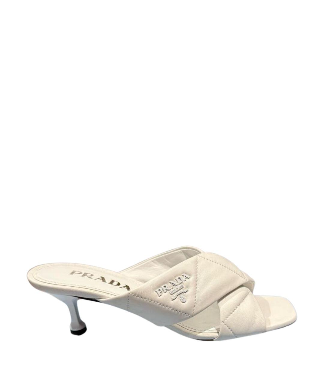 PRADA Белые кожаные мюли, фото 1