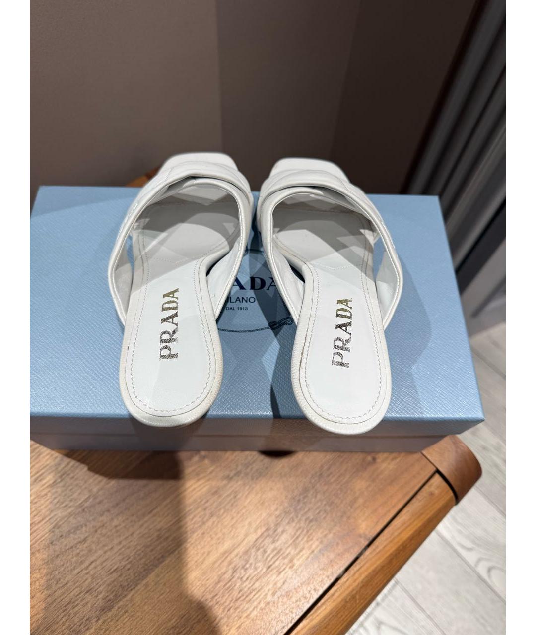 PRADA Белые кожаные мюли, фото 3