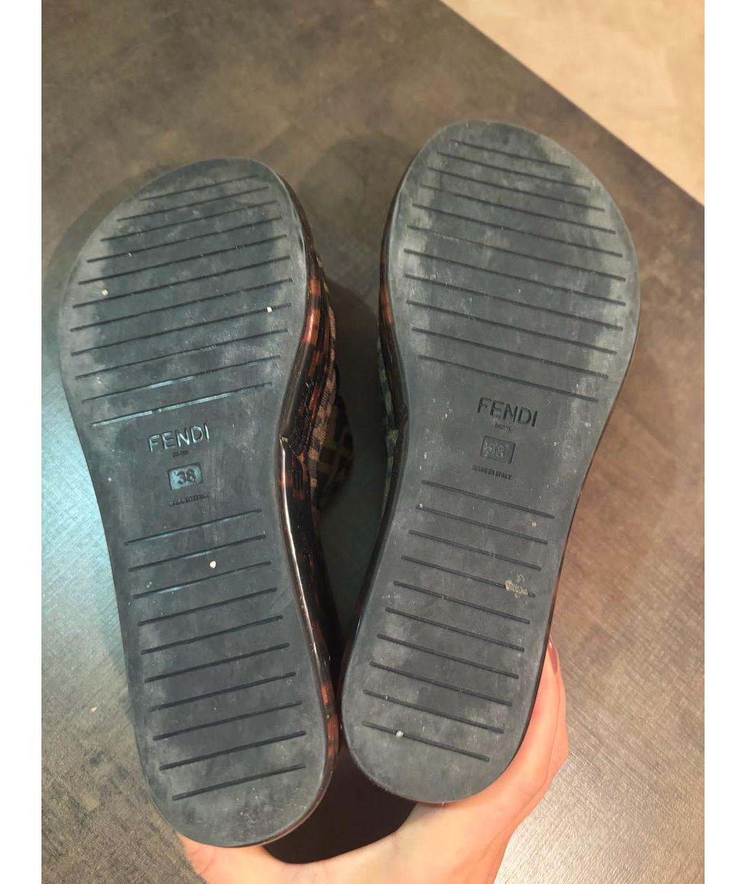 FENDI Коричневые текстильные шлепанцы, фото 5
