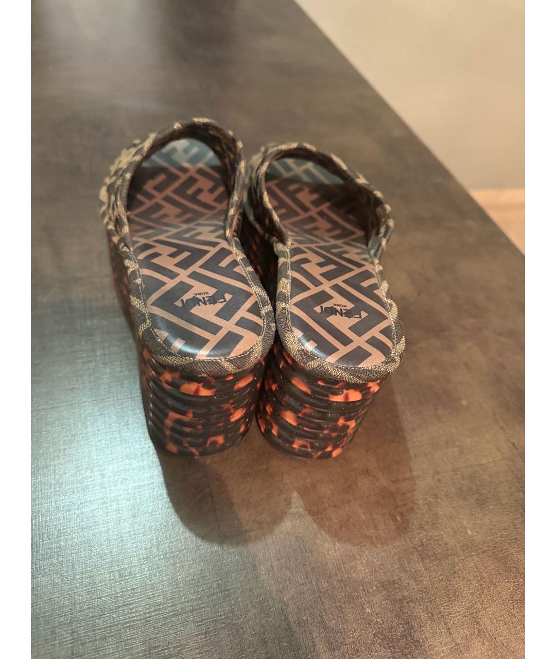 FENDI Коричневые текстильные шлепанцы, фото 4