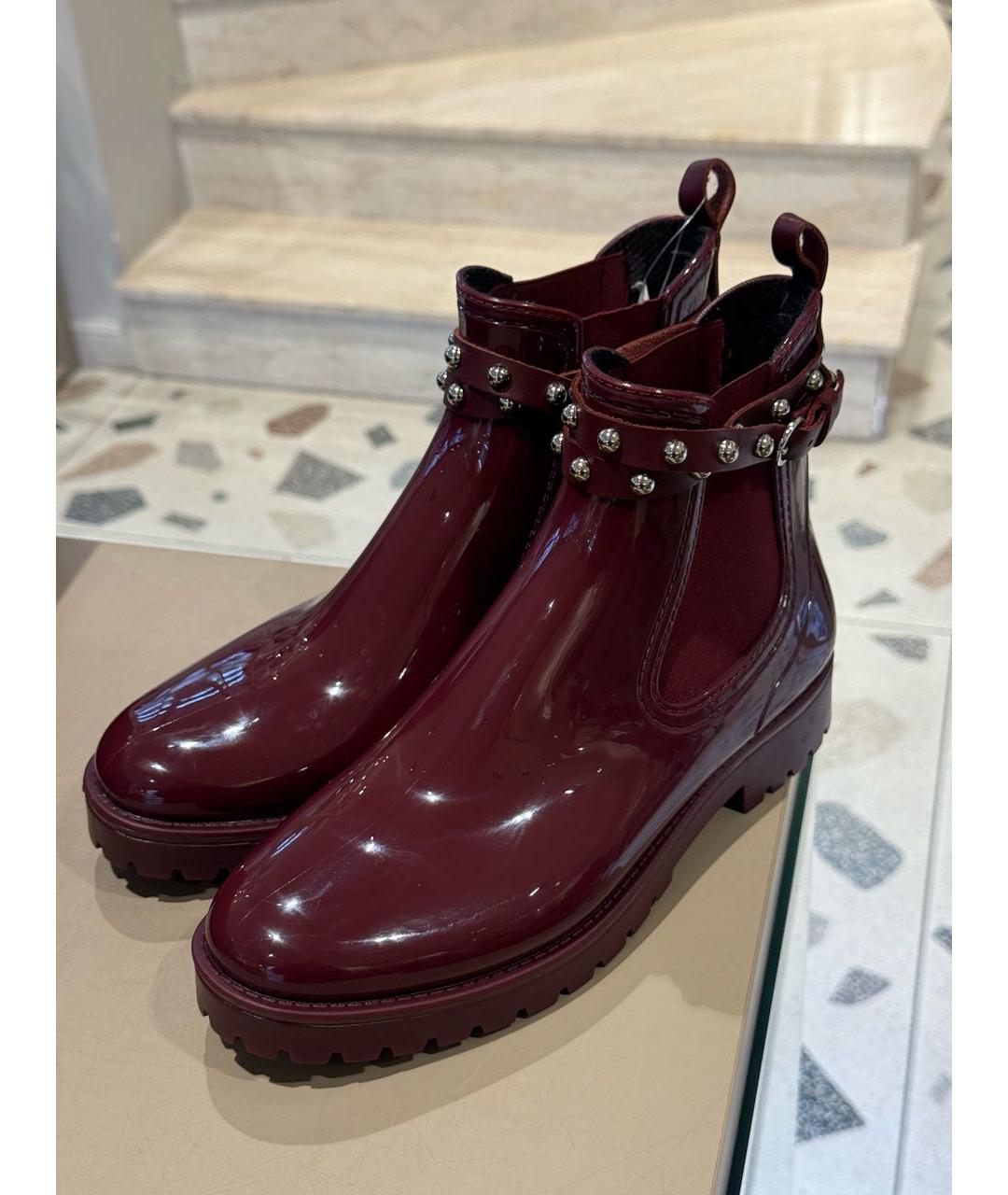 RED VALENTINO Бордовые резиновые полусапоги, фото 4