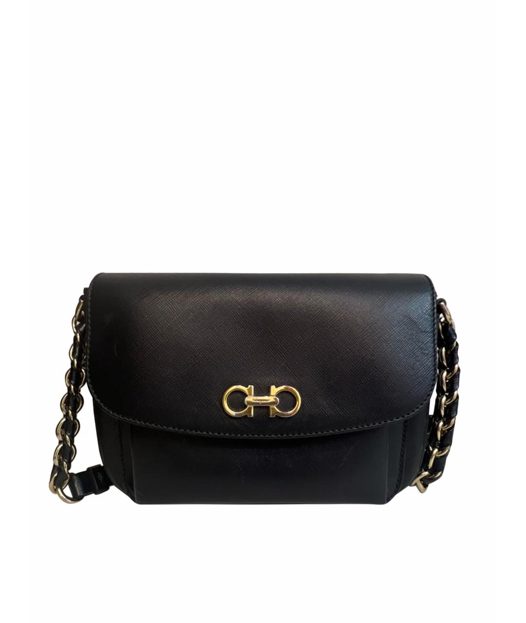 FERRAGAMO Черная кожаная сумка через плечо, фото 1