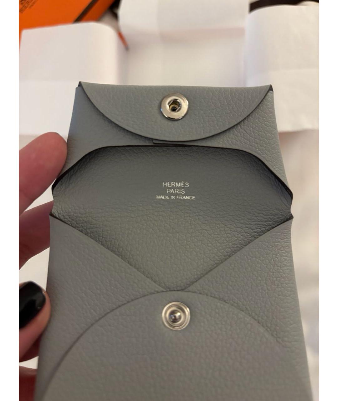 HERMES Серая кожаная визитница, фото 2