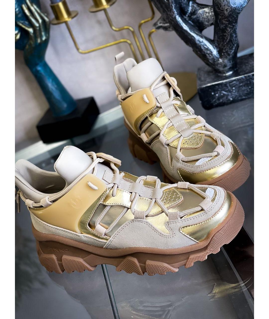 PINKO Золотые кожаные ботинки, фото 2