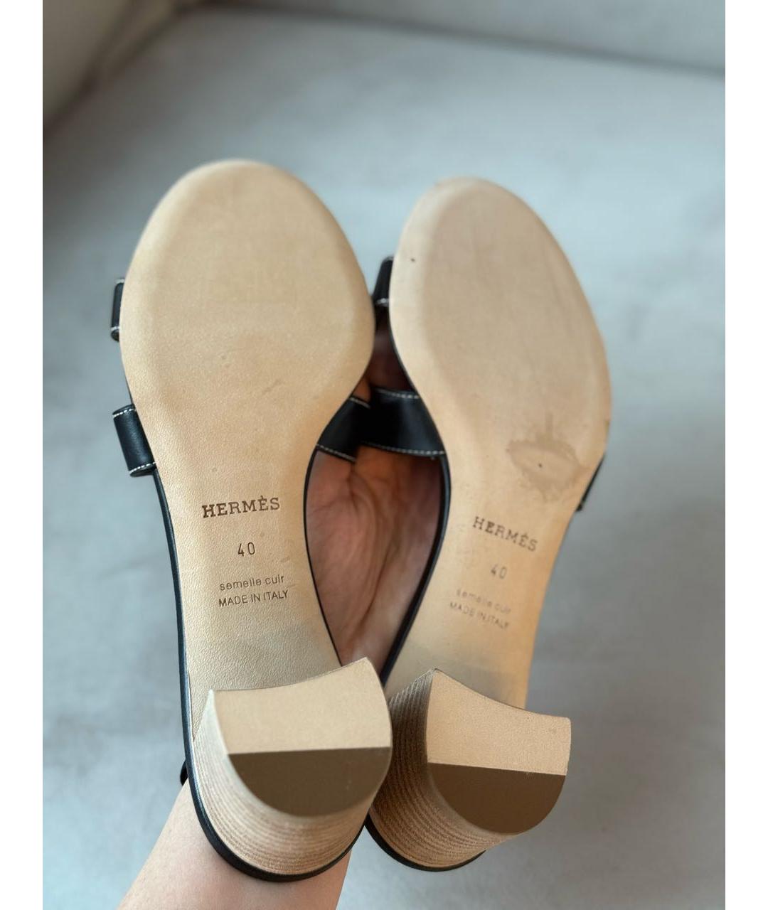 HERMES Черные кожаные мюли, фото 6