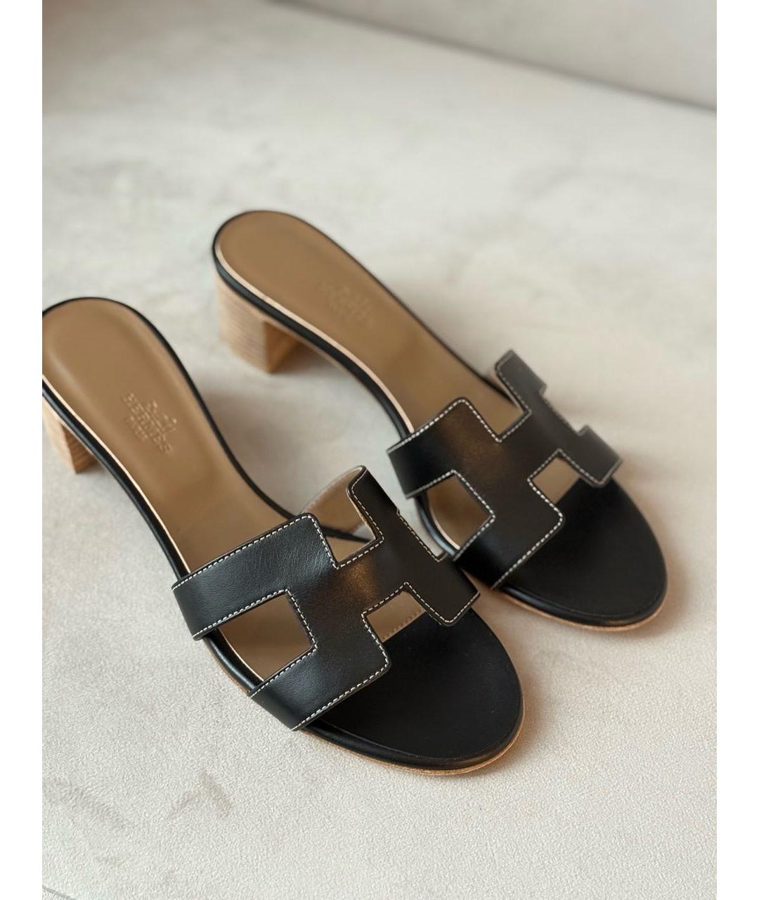 HERMES Черные кожаные мюли, фото 3
