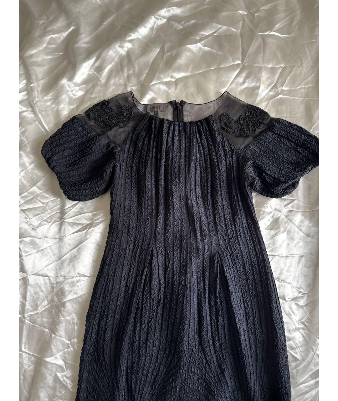 LA PERLA Темно-синее шелковое повседневное платье, фото 2