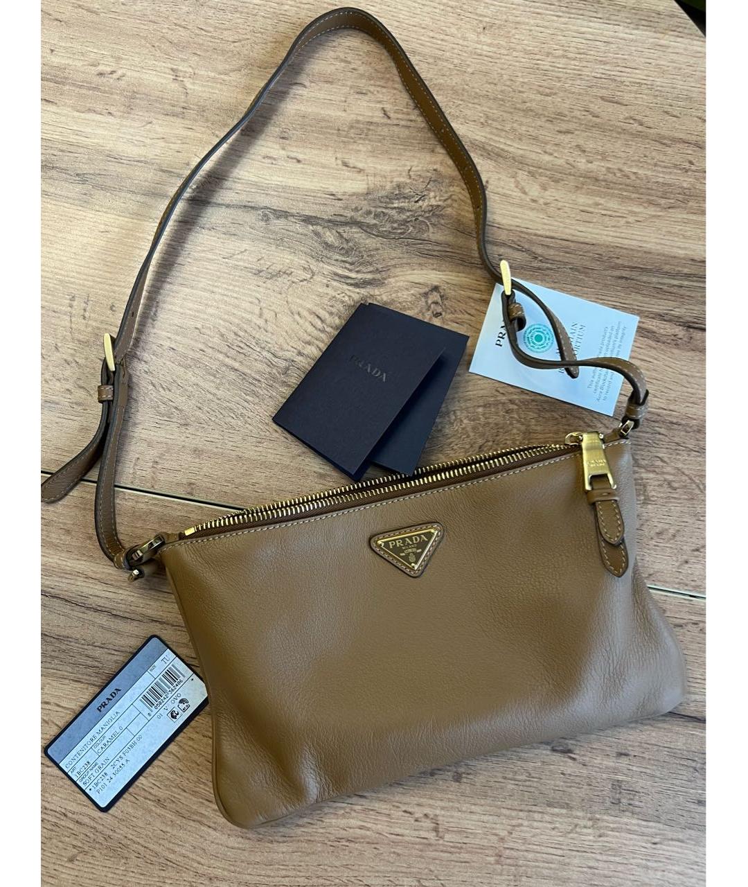 PRADA Бежевая кожаная сумка через плечо, фото 9