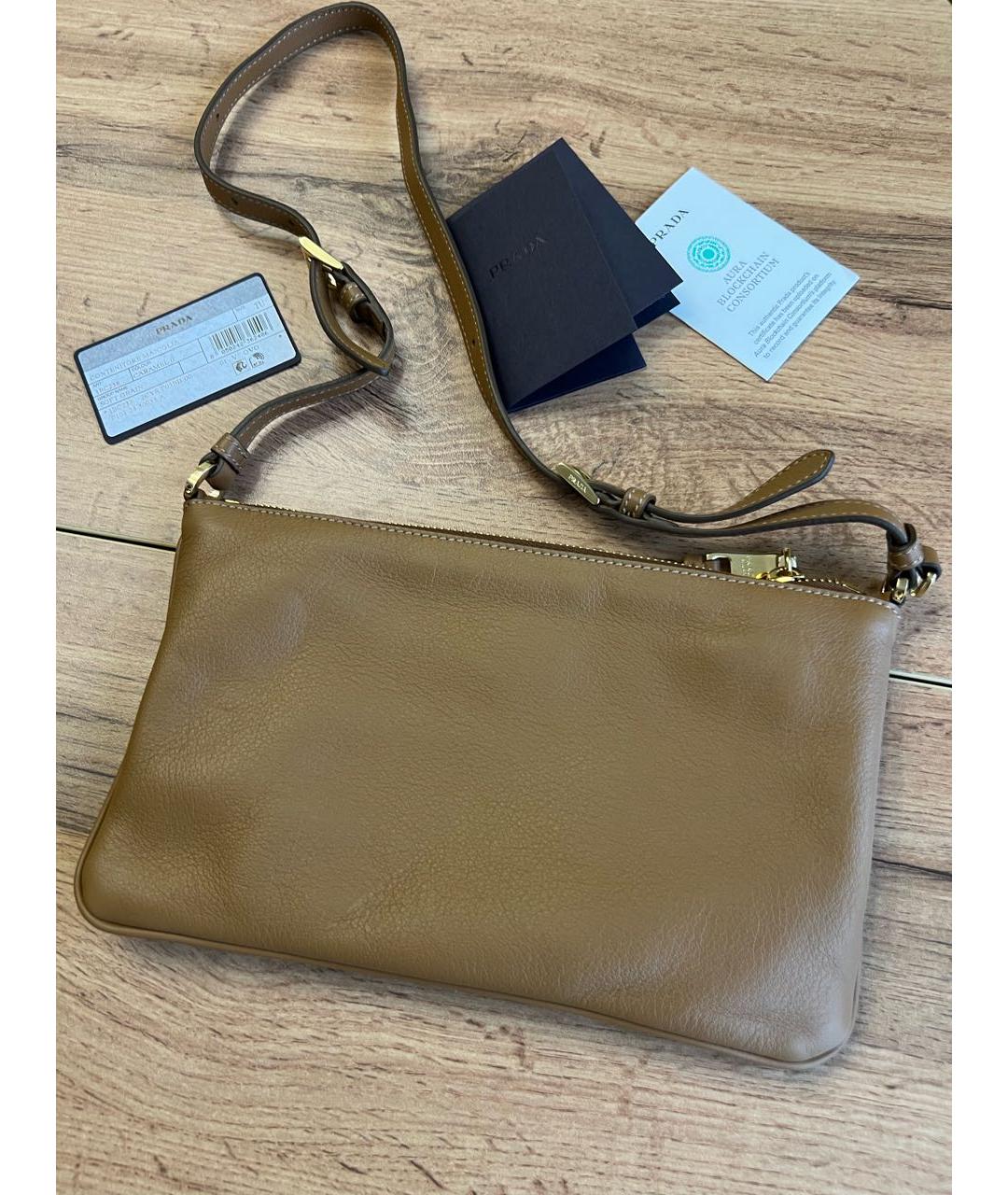 PRADA Бежевая кожаная сумка через плечо, фото 4