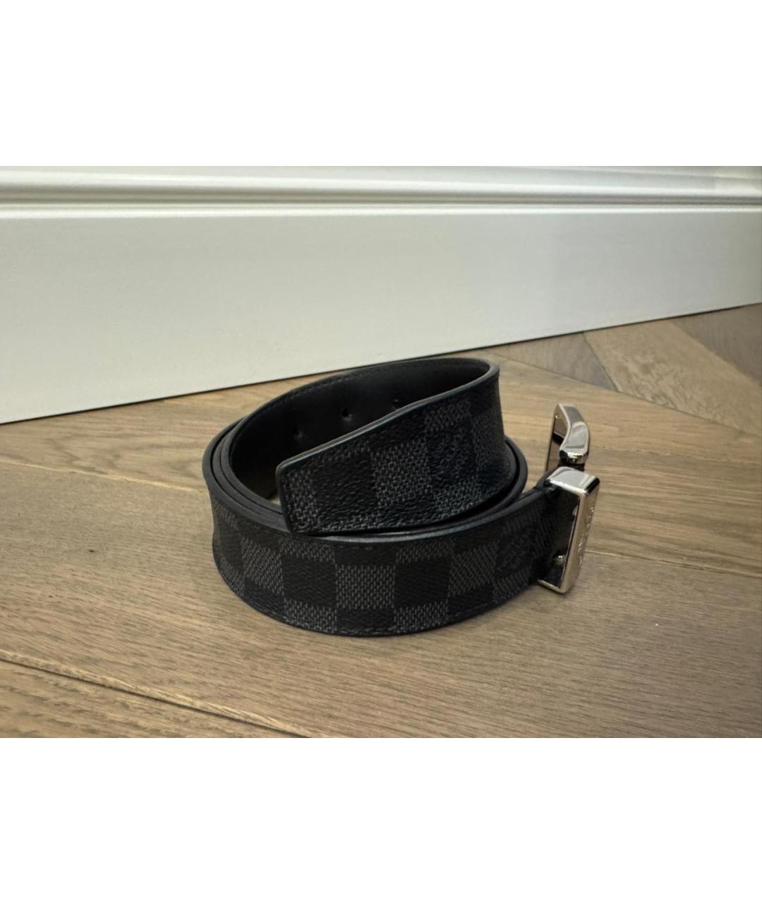 LOUIS VUITTON Черный кожаный ремень, фото 3