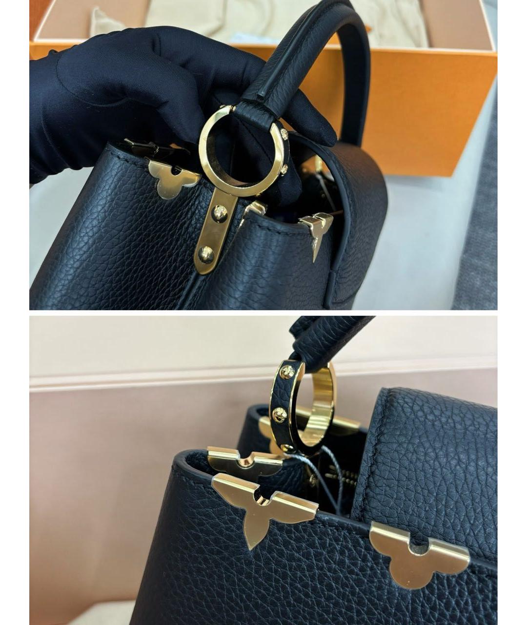 LOUIS VUITTON Черная кожаная сумка с короткими ручками, фото 6