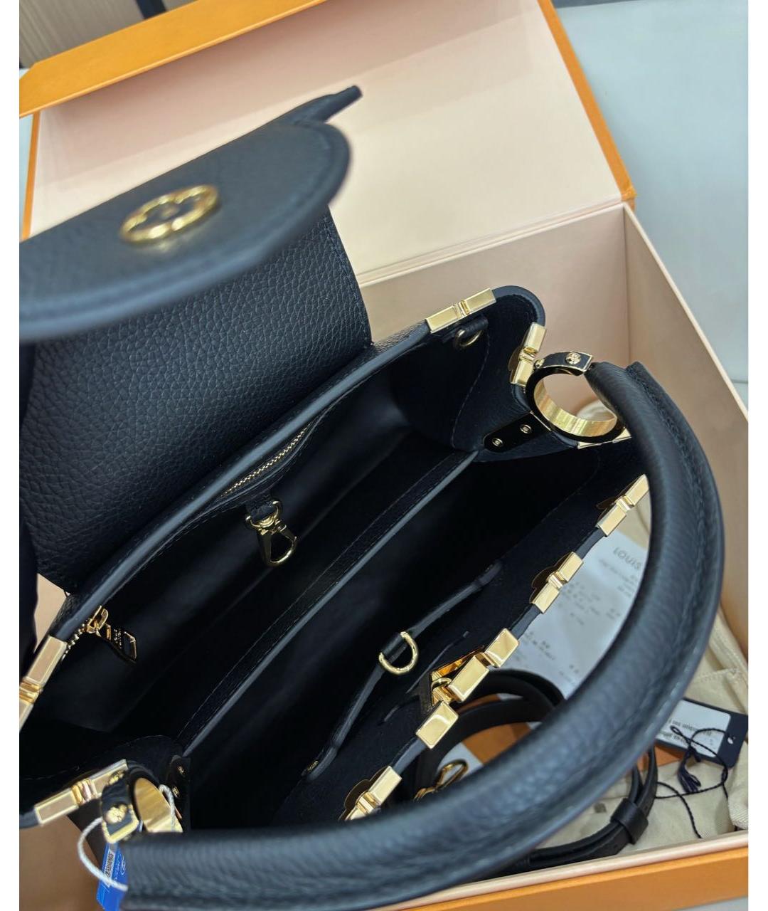 LOUIS VUITTON Черная кожаная сумка с короткими ручками, фото 7