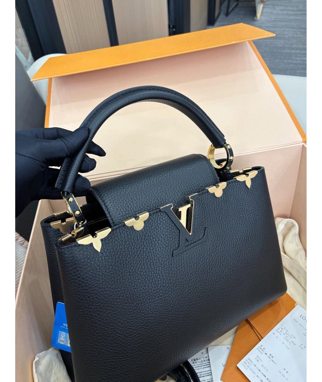 LOUIS VUITTON Черная кожаная сумка с короткими ручками, фото 2