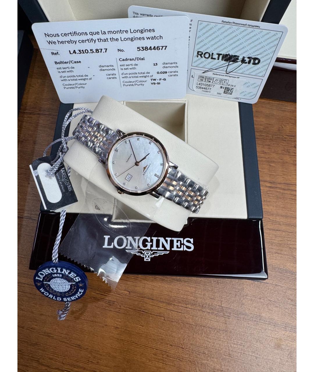 LONGINES Белые часы из розового золота, фото 2