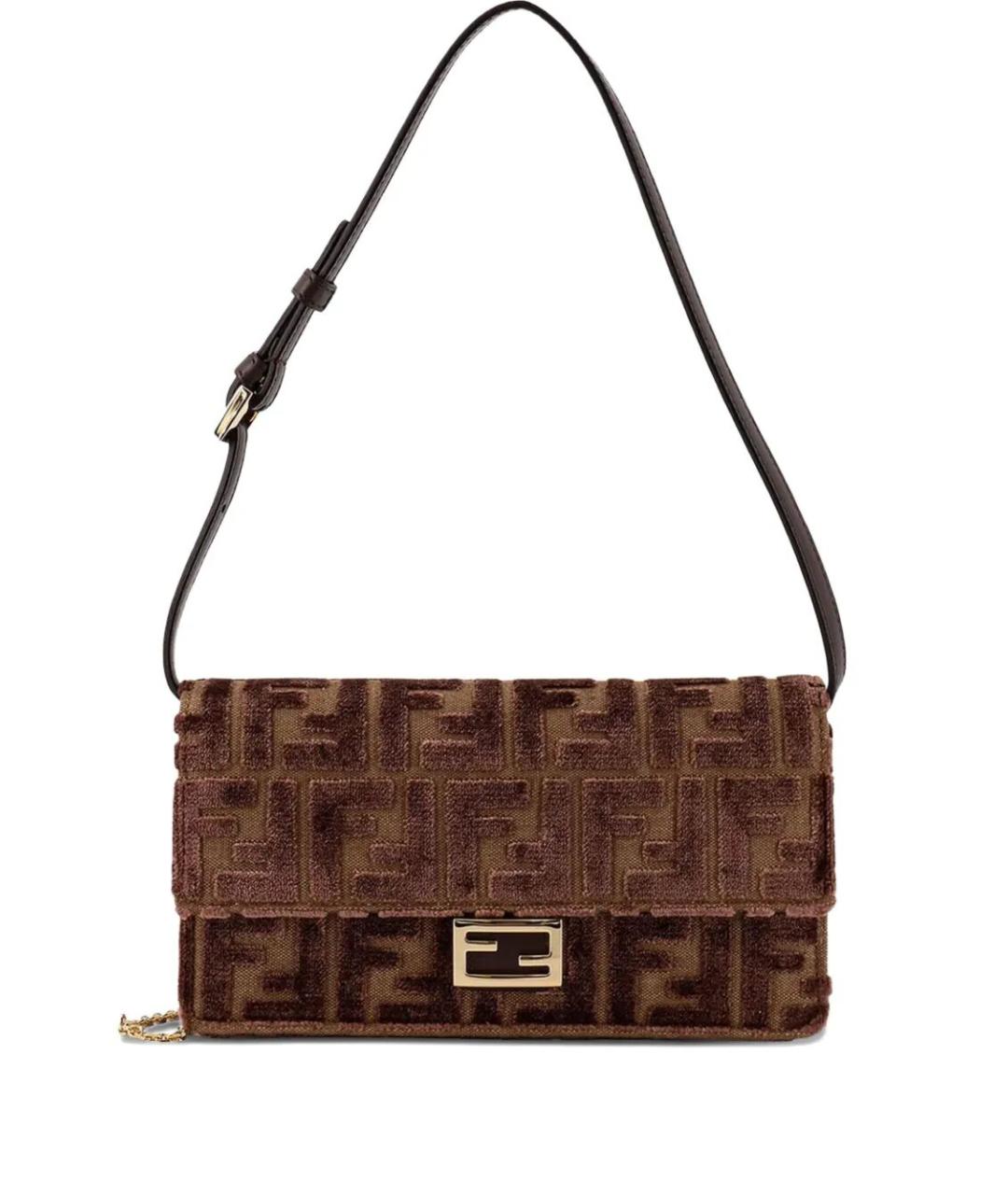 FENDI Коричневая жаккардовая сумка через плечо, фото 1
