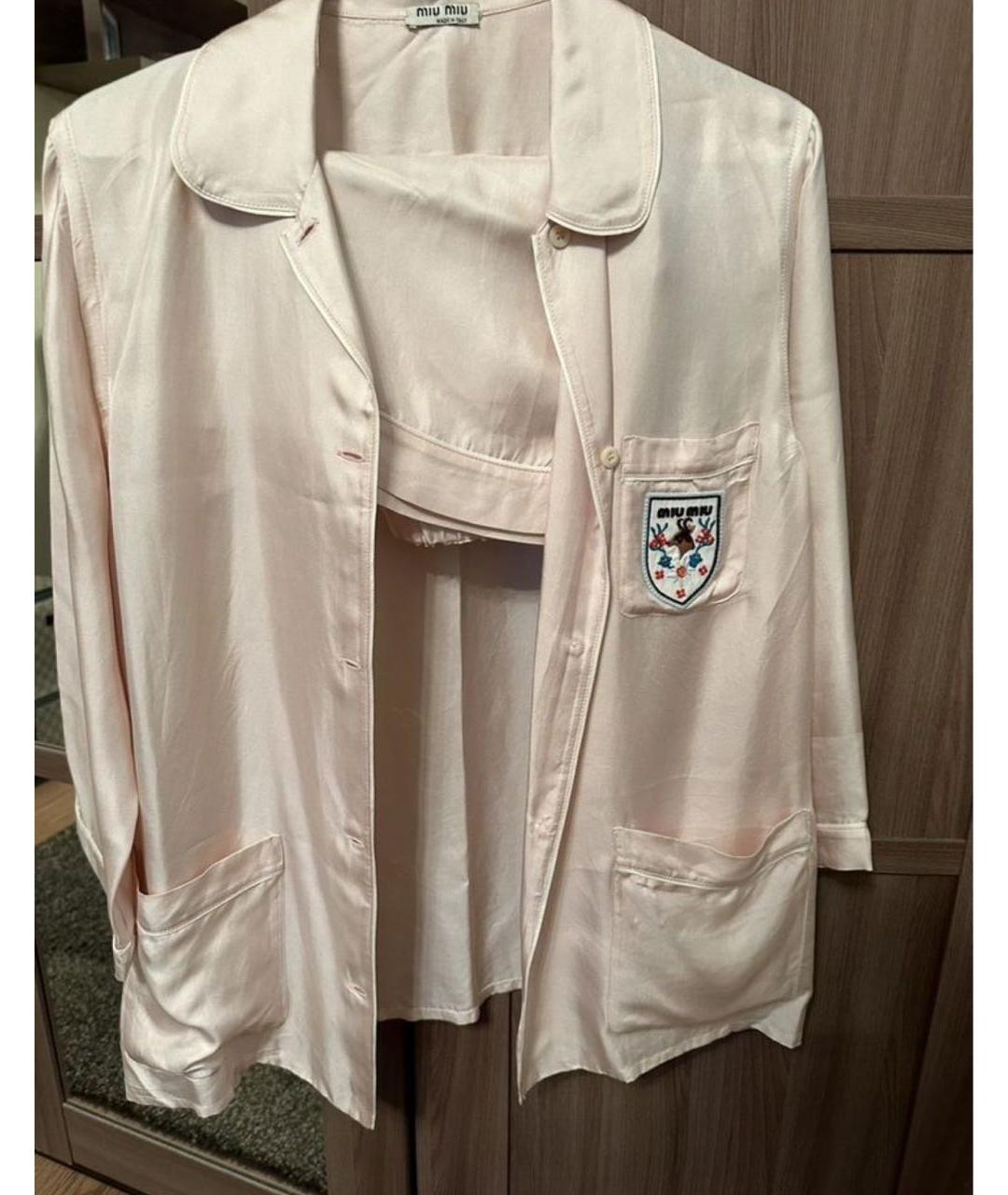 MIU MIU Розовый шелковый костюм с юбками, фото 5