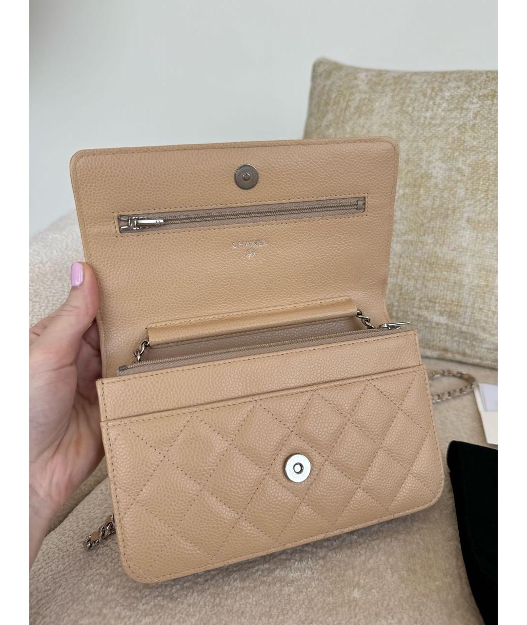 CHANEL Бежевая кожаная сумка через плечо, фото 5