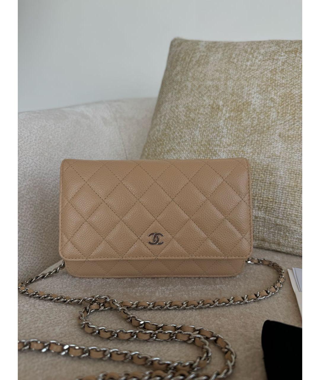 CHANEL Бежевая кожаная сумка через плечо, фото 2