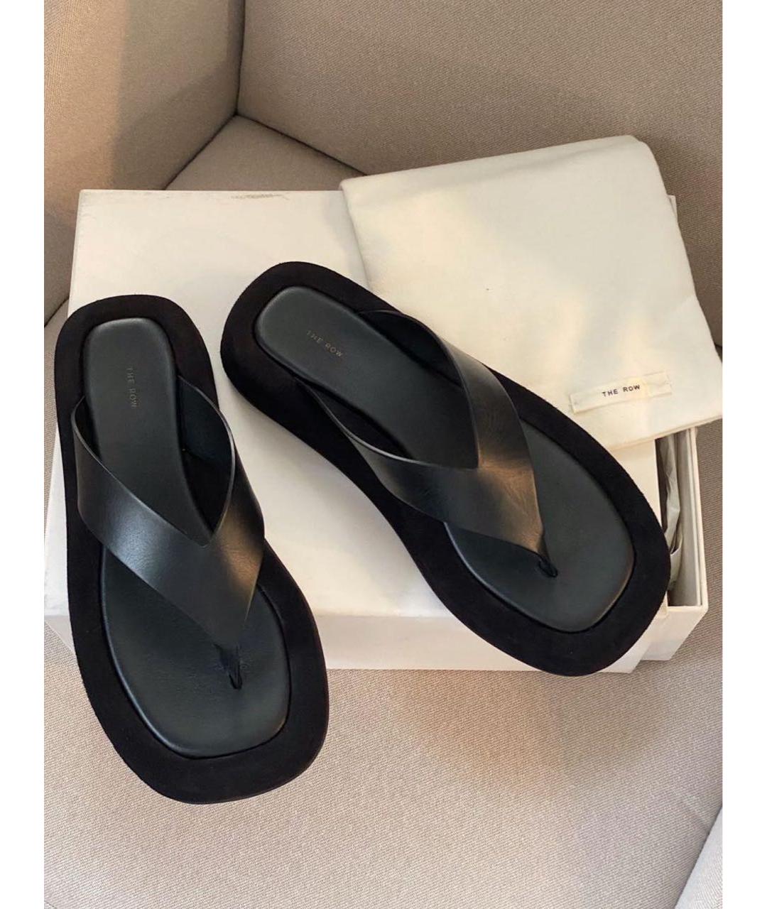 THE ROW Черные кожаные шлепанцы, фото 4