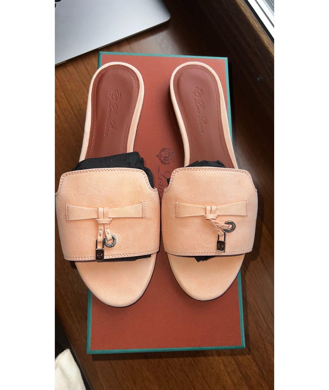 LORO PIANA Розовые замшевые шлепанцы, фото 2