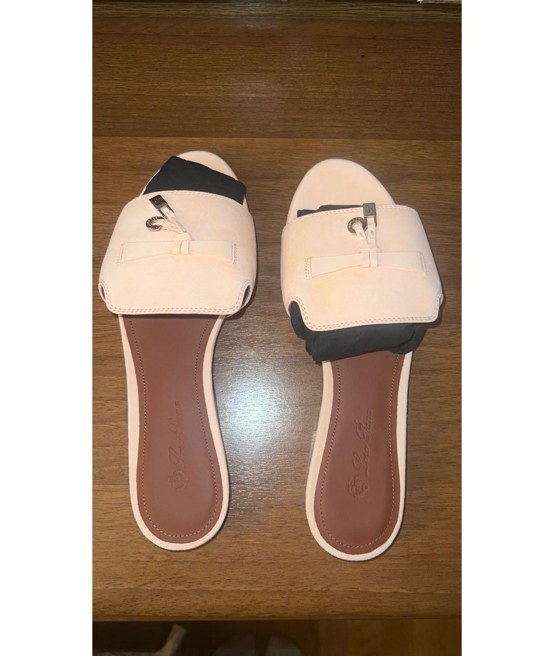 LORO PIANA Розовые замшевые шлепанцы, фото 3