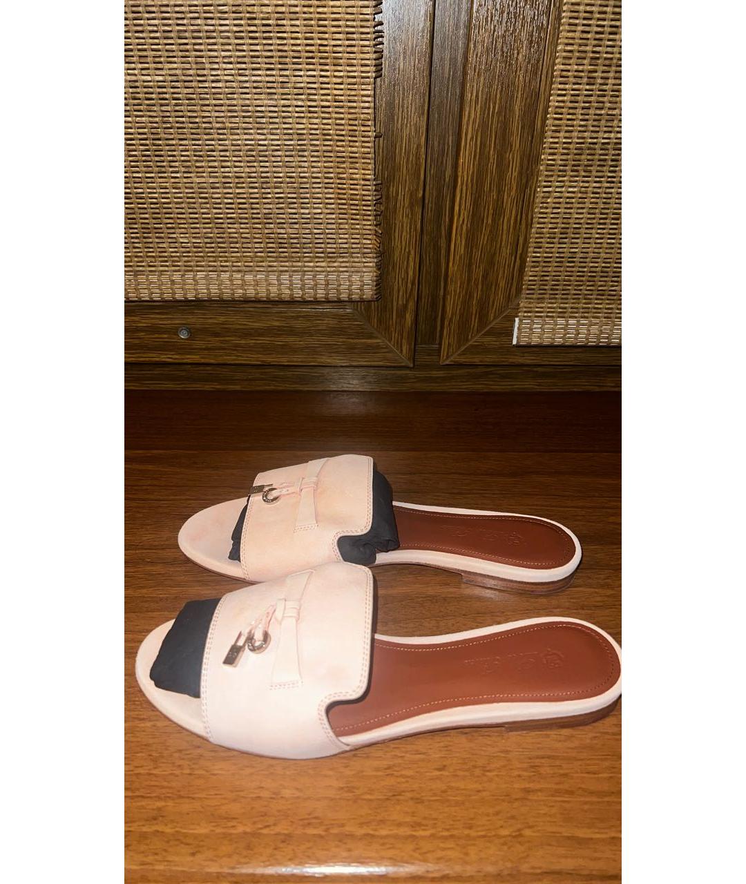 LORO PIANA Розовые замшевые шлепанцы, фото 5