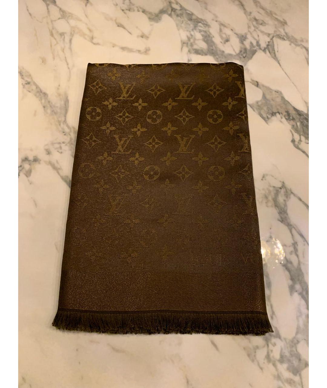 LOUIS VUITTON Коричневый шелковый платок, фото 10