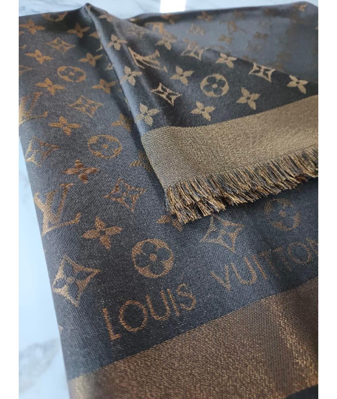 LOUIS VUITTON Коричневый шелковый платок, фото 2